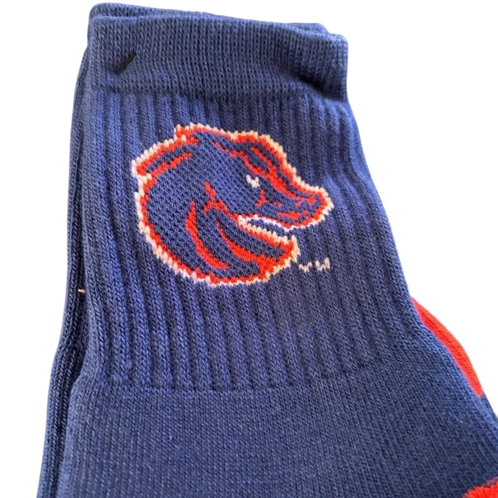 For Bare Feet Cushioned Socks Sz L Boise State University Mid Crew Blue Orange